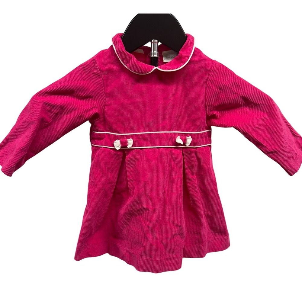 Fantaisie Bebes Pink Corduroy Peter‎ Pan Collar Dress 12M Fuchsia Bows RN136906